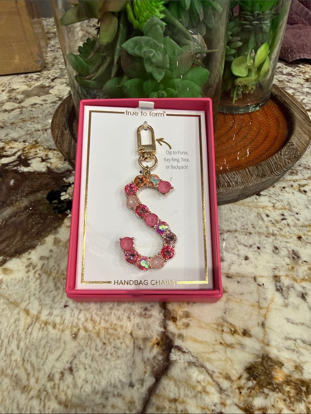 Pink 'S' Crystal Handbag Charm